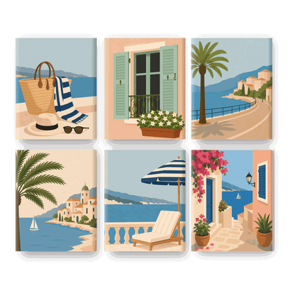 6 Mini Paintings - Beach Essentials Set- Paint by Numbers
