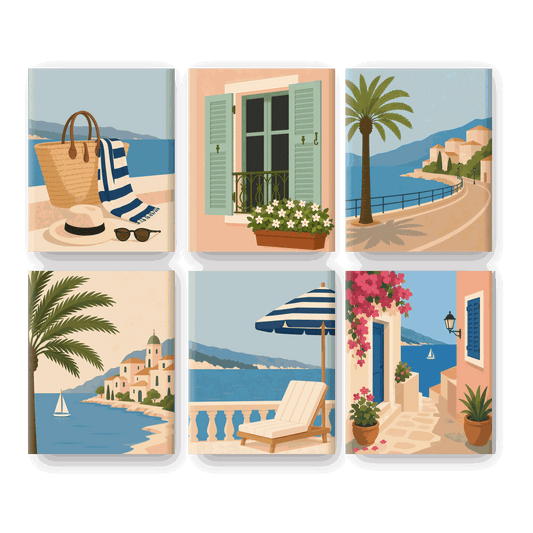 6 Mini Paintings - Beach Essentials Set- Paint by Numbers