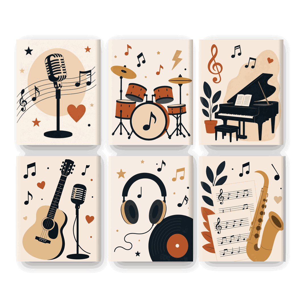 6 Mini Paintings - Vintage Music Set- Paint by Numbers
