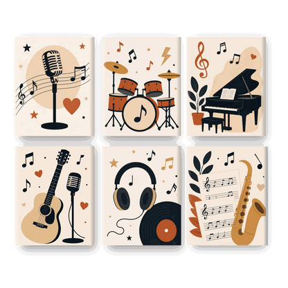 6 Mini Paintings - Vintage Music Set- Paint by Numbers