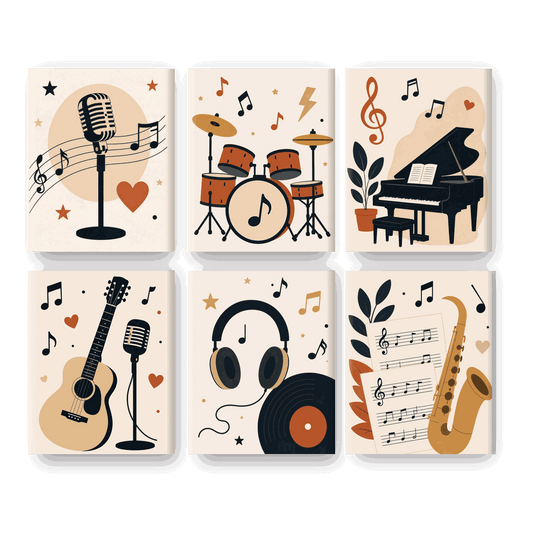 6 Mini Paintings - Vintage Music Set- Paint by Numbers
