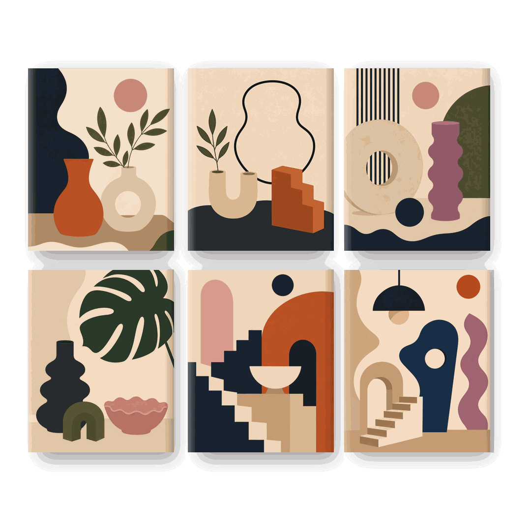 6 Mini Paintings - Boho Vases Set- Paint by Numbers