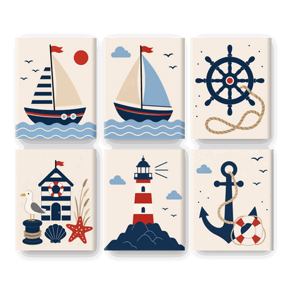 6 Mini Paintings - Nautical Set- Paint by Numbers