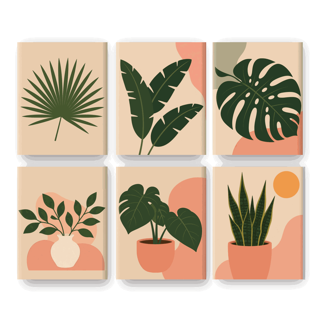 6 Mini Paintings - Tropical Leaves Set- Paint by Numbers