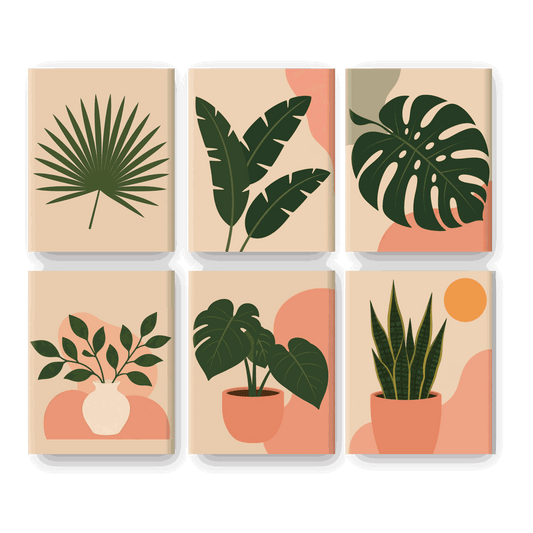 6 Mini Paintings - Tropical Leaves Set- Paint by Numbers