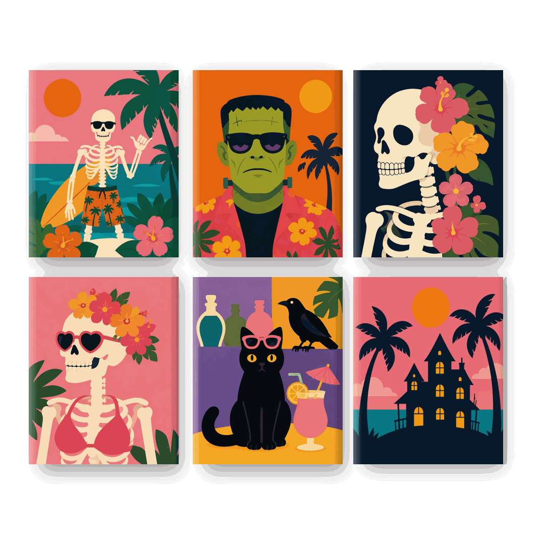 6 Mini Paintings - Halloween in Summer Set - Paint by numbers