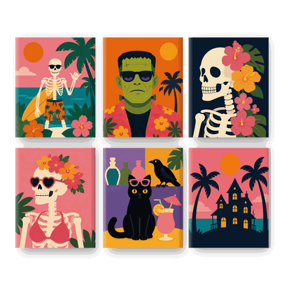 6 Mini Paintings - Halloween in Summer Set - Paint by numbers