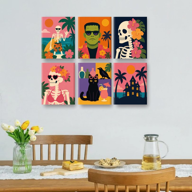 6 Mini Paintings - Halloween in Summer Set