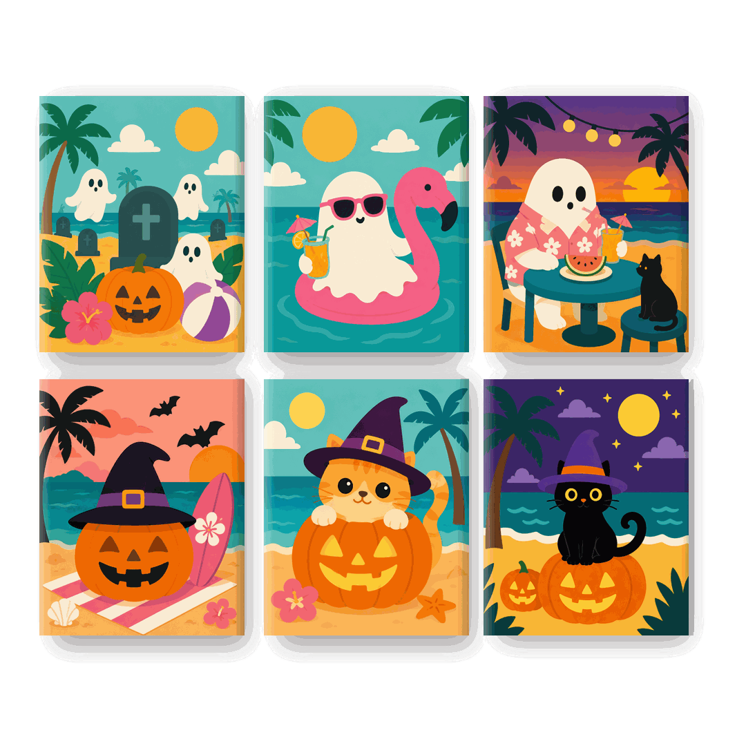 6 Mini Paintings - Spooky Summer Set- Paint by Numbers