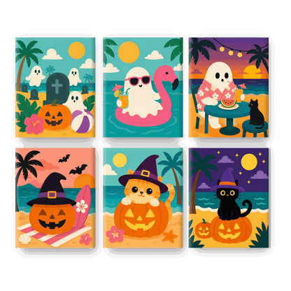 6 Mini Paintings - Spooky Summer Set- Paint by Numbers