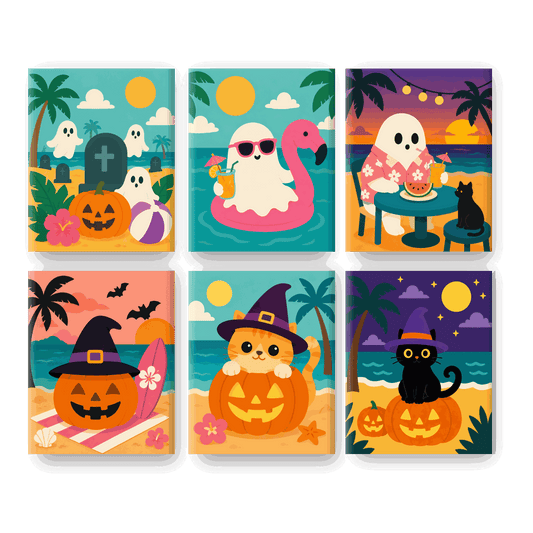 6 Mini Paintings - Spooky Summer Set- Paint by Numbers