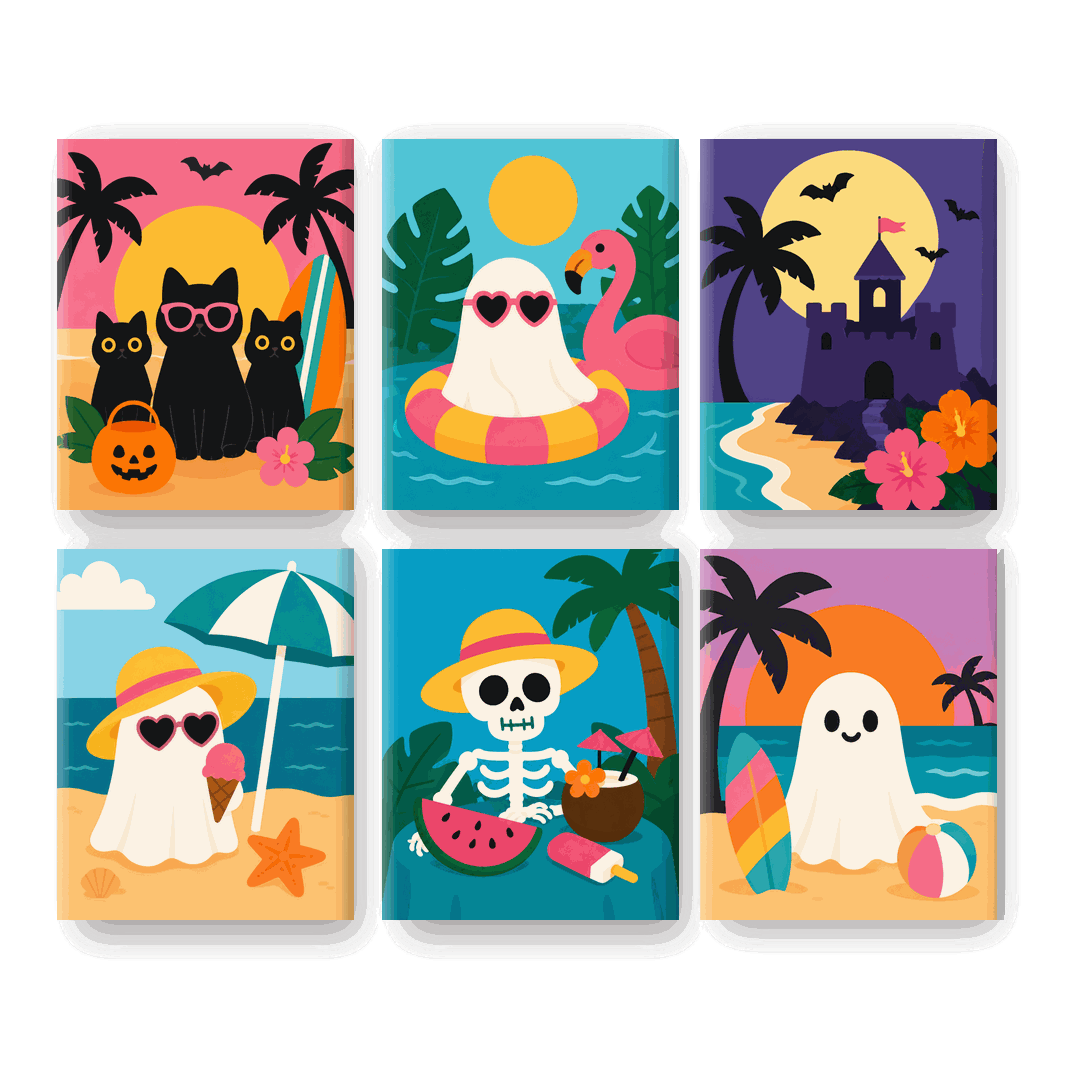 6 Mini Paintings - Spooky Summerween Set - Paint by numbers