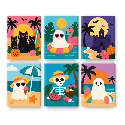6 Mini Paintings - Spooky Summerween Set - Paint by numbers