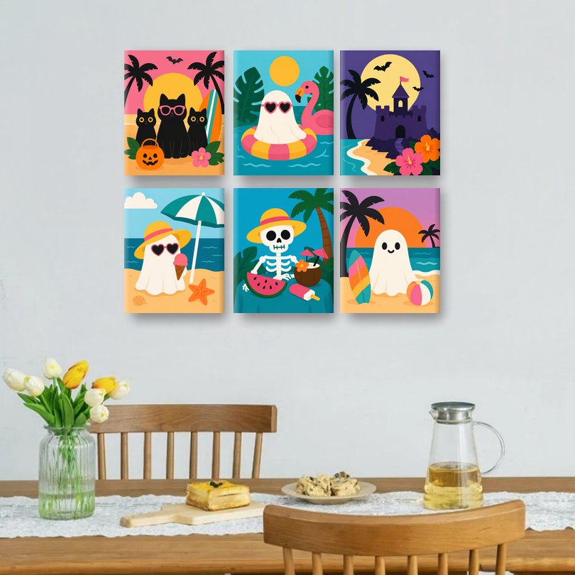 6 Mini Paintings - Spooky Summerween Set