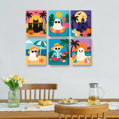 6 Mini Paintings - Spooky Summerween Set