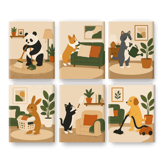 6 Mini Paintings - Busy Animals Set