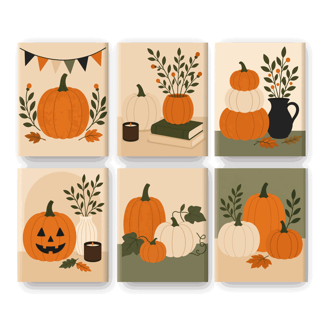 6 Mini Paintings - Autumn Pumpkin Set