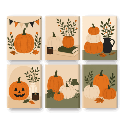 6 Mini Paintings - Autumn Pumpkin Set