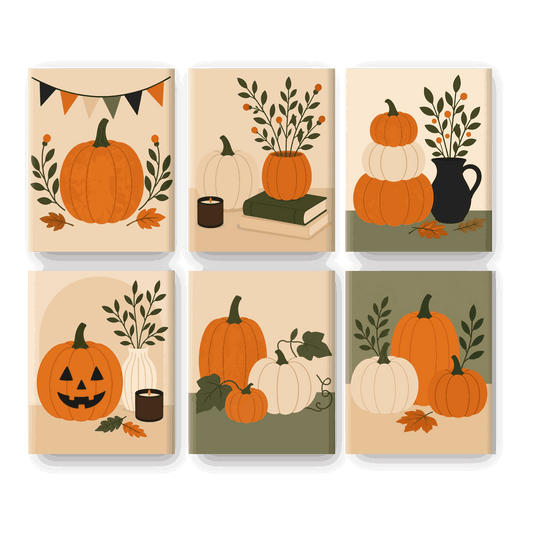 6 Mini Paintings - Autumn Pumpkin Set