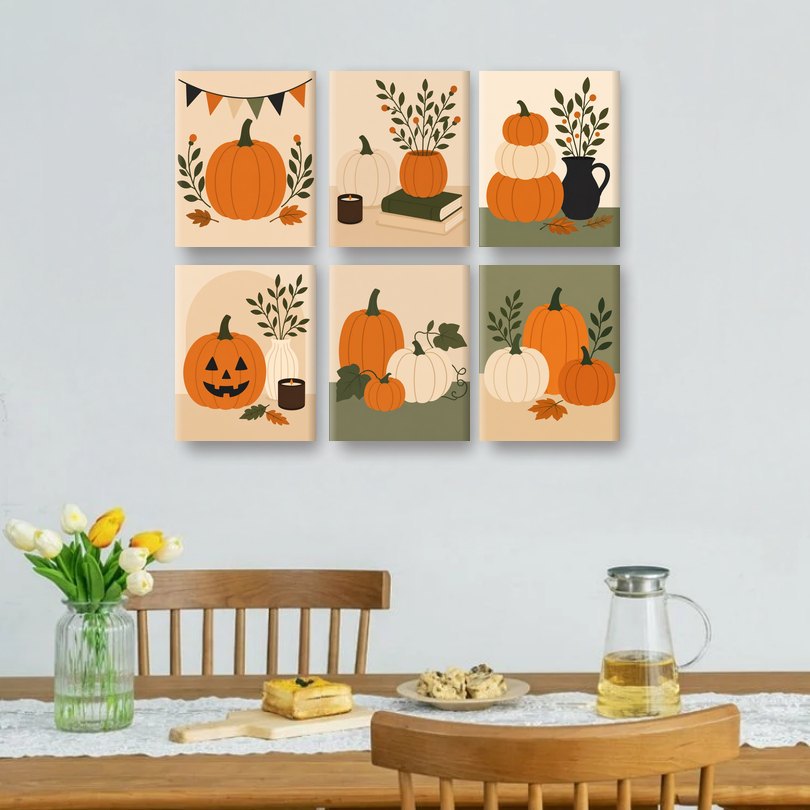 6 Mini Paintings - Autumn Pumpkin Set