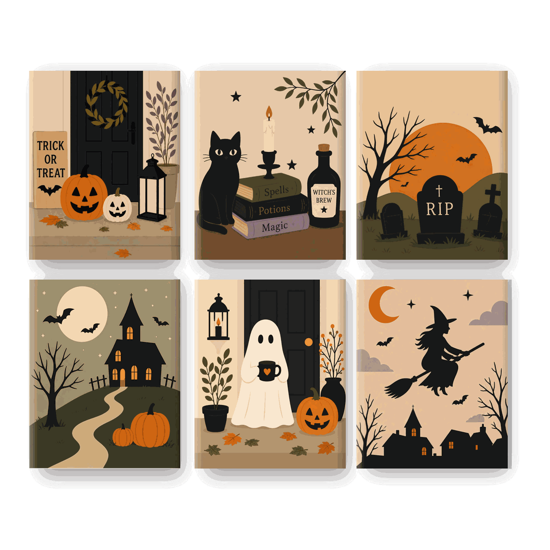 6 Mini Paintings - Halloween Porch Set - Paint by numbers