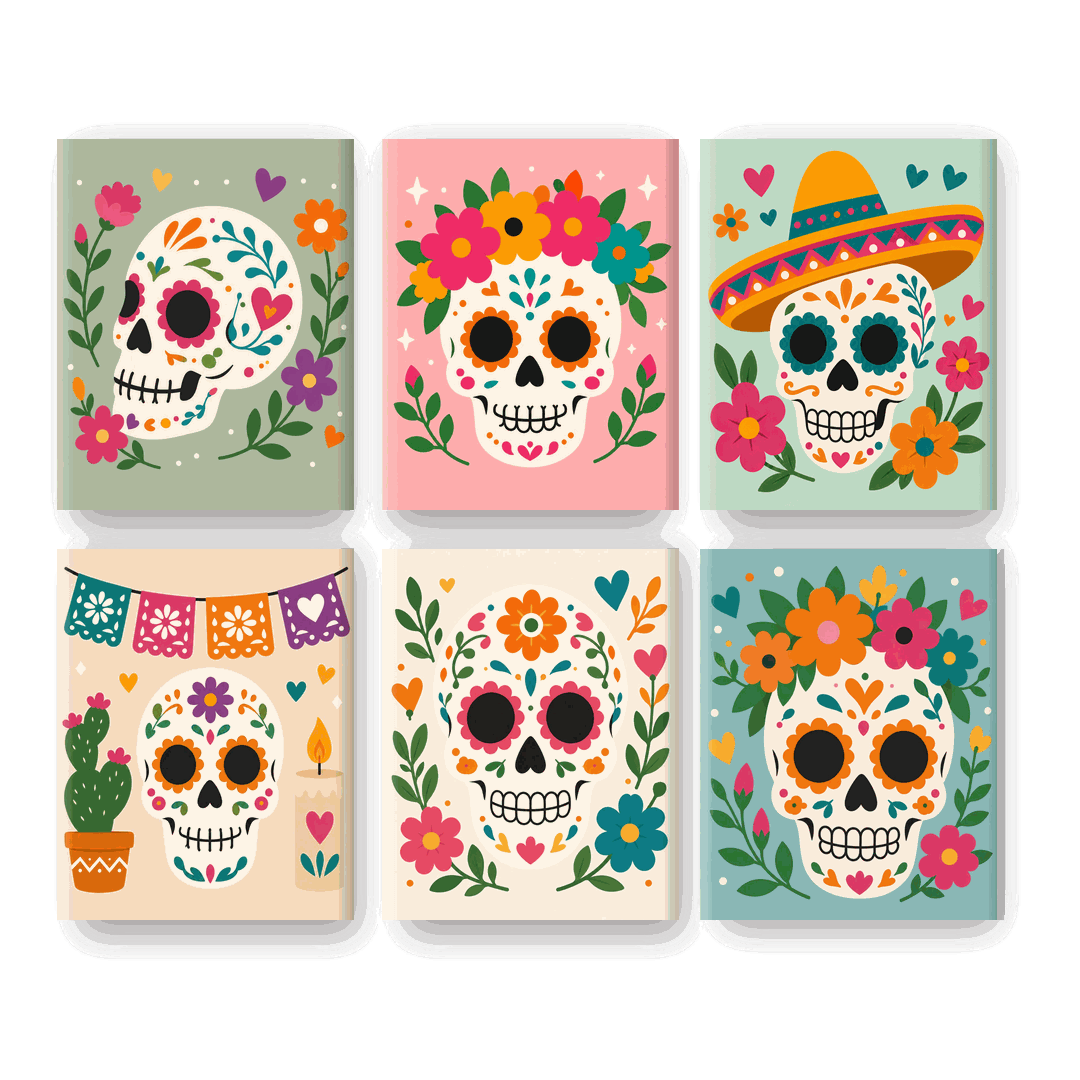 6 Mini Paintings - Mexican Skull Set - Paint by numbers