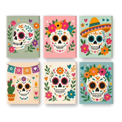6 Mini Paintings - Mexican Skull Set - Paint by numbers