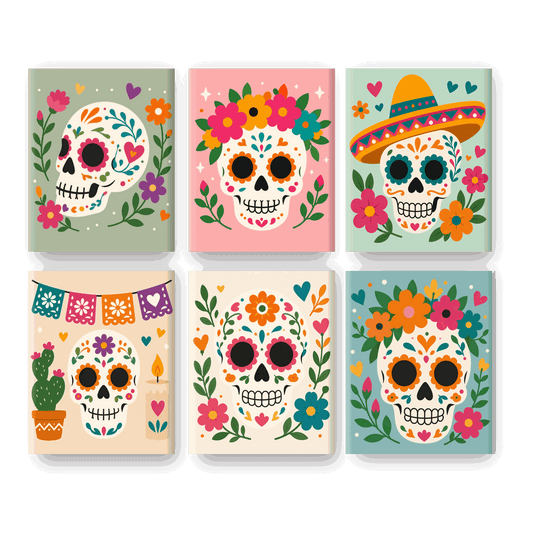 6 Mini Paintings - Mexican Skull Set - Paint by numbers