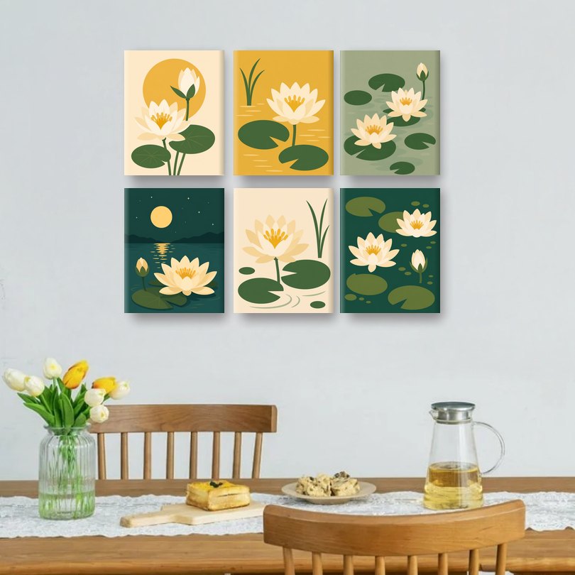 6 Mini Paintings - Lotus Set