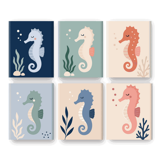 6 Mini Paintings - Colorful Seahorse Set