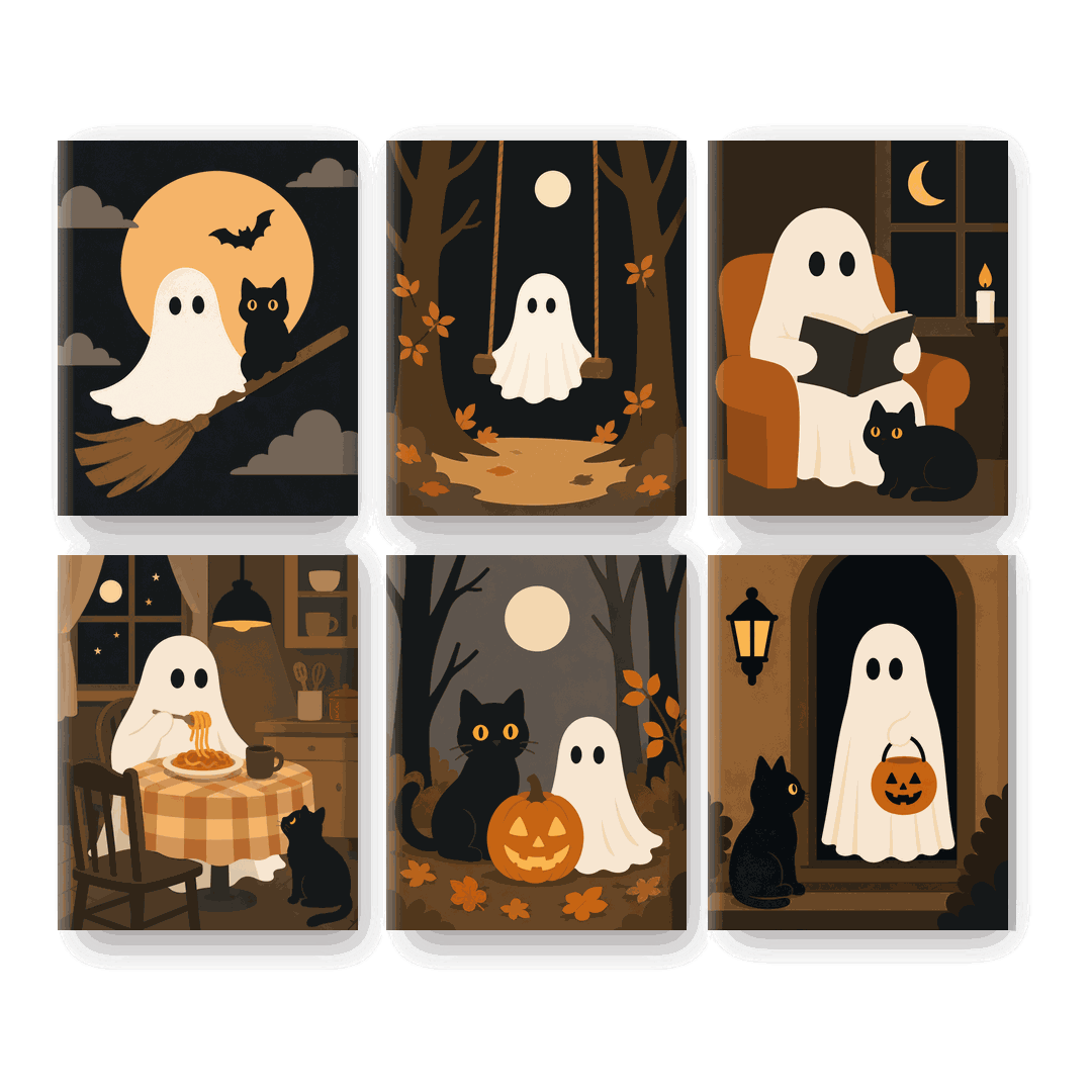6 Mini Paintings - Cozy Ghost Tales Set - Paint by numbers