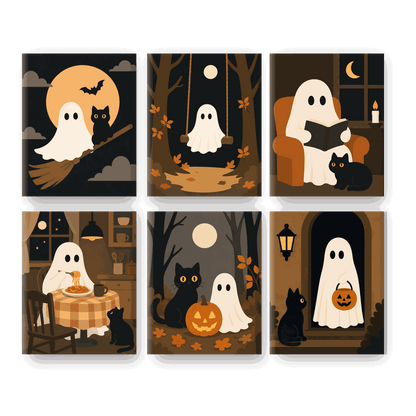 6 Mini Paintings - Cozy Ghost Tales Set - Paint by numbers