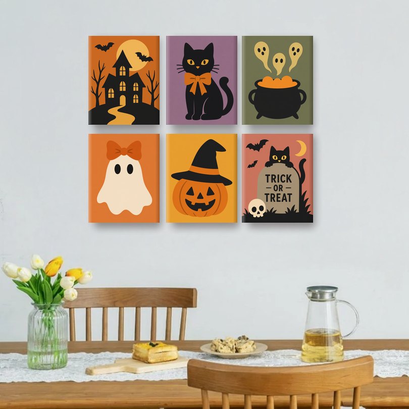 6 Mini Paintings - Cute Halloween Set