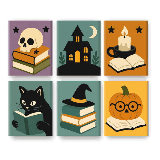 6 Mini Paintings - Haunted Library Set - Paint by numbers