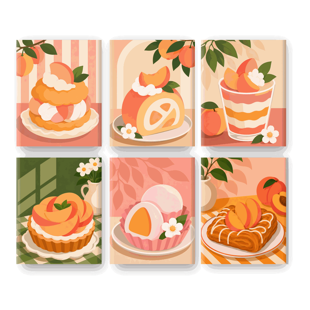 6 Mini Paintings - Peach Delights Set - Paint by numbers