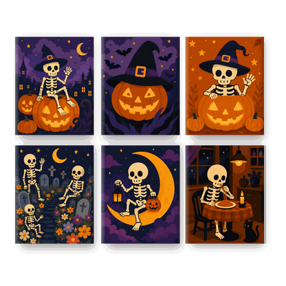 6 Mini Paintings - Skeleton Moonlight Set - Paint by numbers