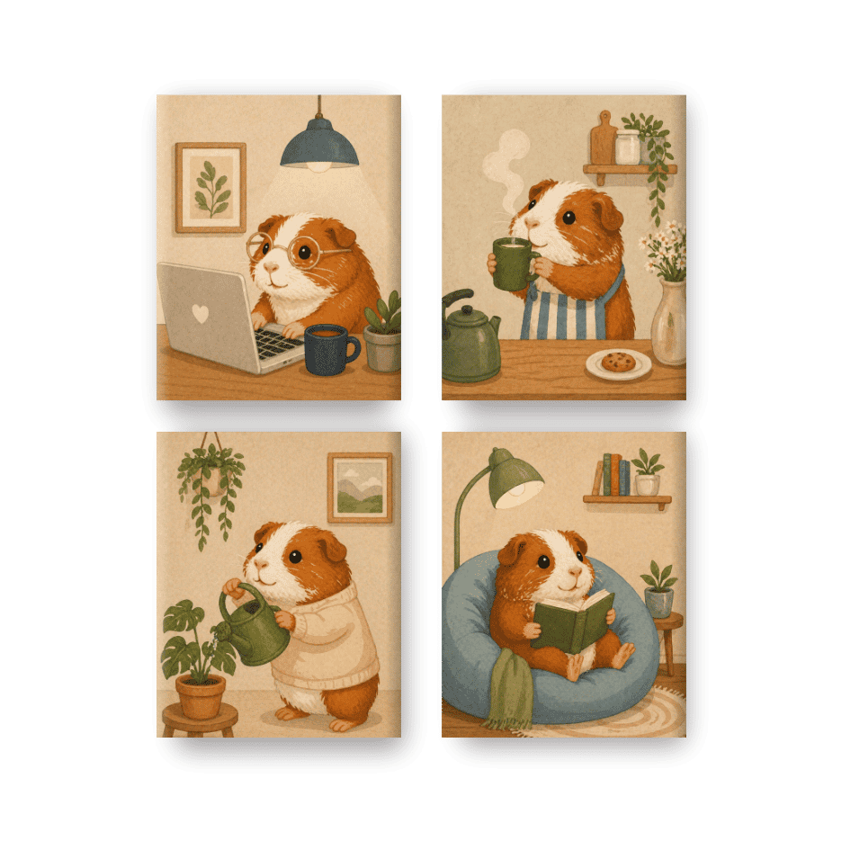 4 Mini Paintings - Guinea Pig Set- Paint by Numbers