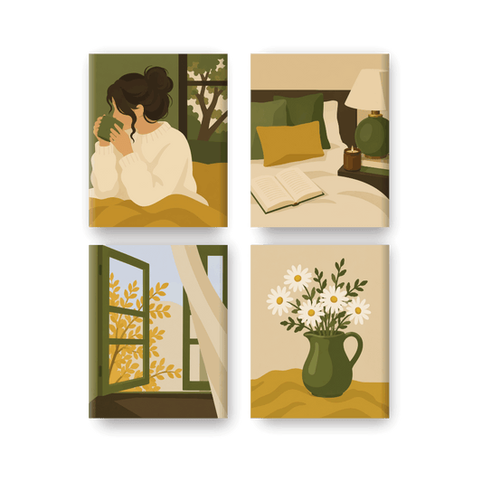 4 Mini Paintings - Golden Window Set- Paint by Numbers