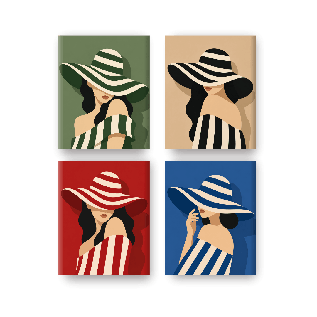 4 Mini Paintings - Striped Hats Set- Paint by Numbers
