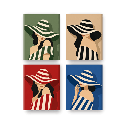 4 Mini Paintings - Striped Hats Set- Paint by Numbers