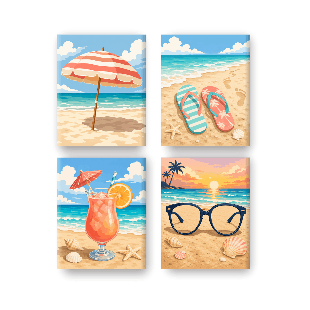 4 Mini-tableaux - Set Nuances Plage - Peinture par numéros