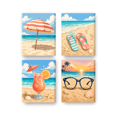 4 Mini-tableaux - Set Nuances Plage - Peinture par numéros