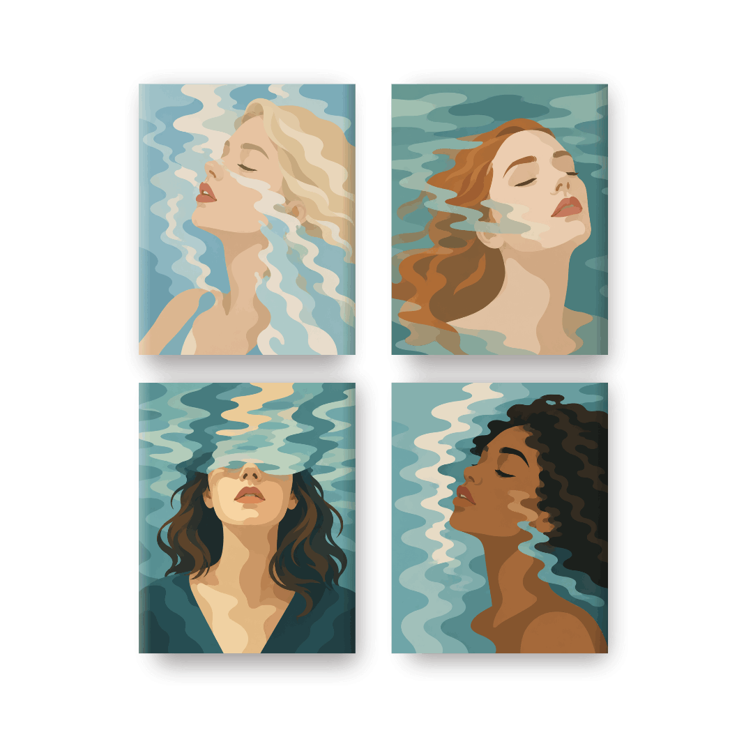 4 Mini-tableaux - Ensemble Sous-Marin- Peinture par numéros