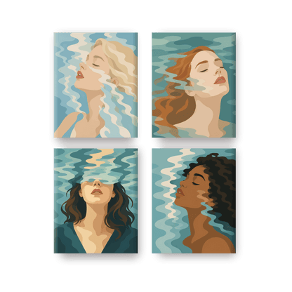 4 Mini-tableaux - Ensemble Sous-Marin- Peinture par numéros