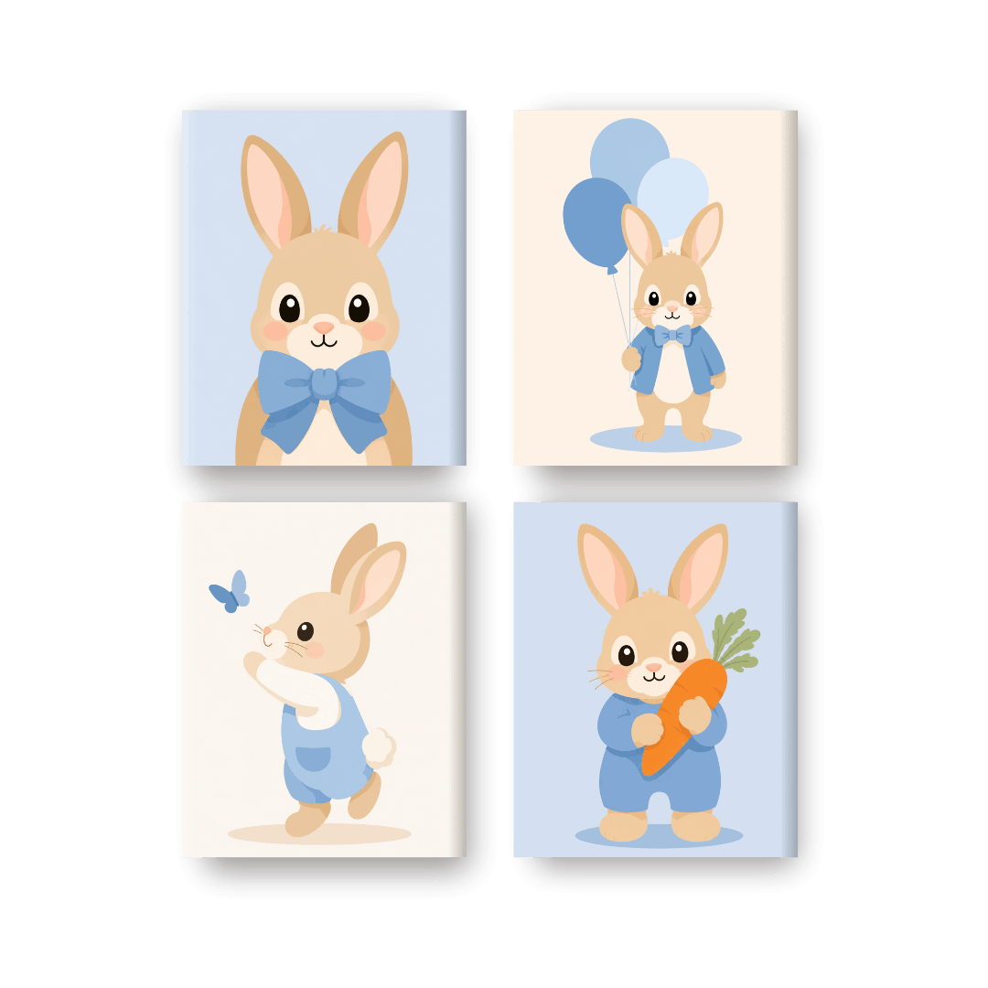 4 Mini-tableaux - Ensemble Petits Lapins Mignons - Peinture par numéros