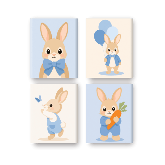4 Mini Paintings - Cute Little Bunnies Set- Paint by Numbers