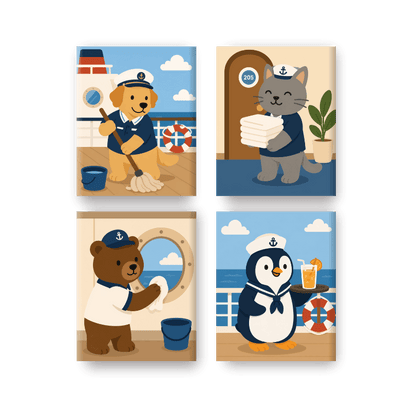 4 Mini Paintings - Sailor Animals Set - Paint by numbers