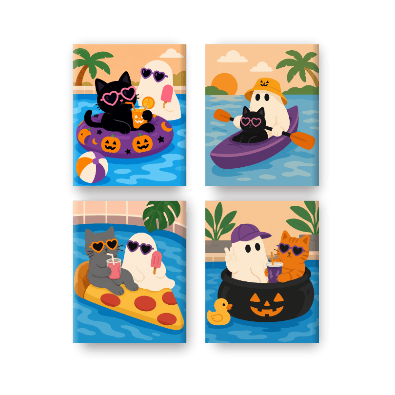 4 Mini Paintings - Spooky Pool Set- Paint by Numbers