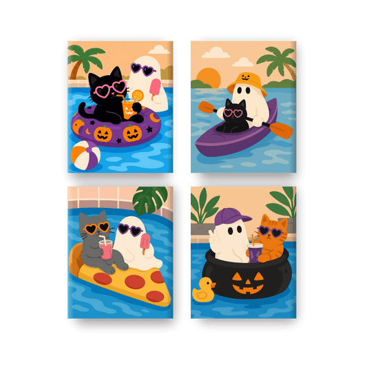 4 Mini Paintings - Spooky Pool Set- Paint by Numbers