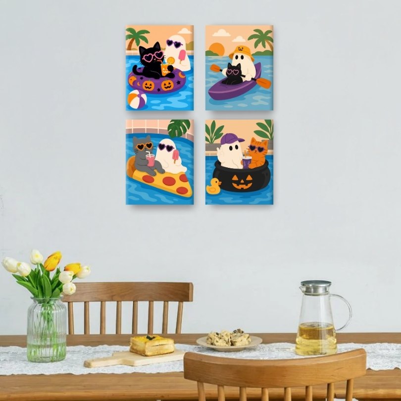 4 Mini Paintings - Spooky Pool Set